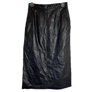 Evan Davies Pencil Black 100% Leather Lined‎ Midi Skirt Size 8